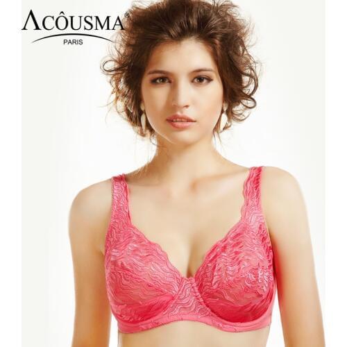 ACOUSMA Women Plus Size Bra 75 80 85 90 D E Cup Push Up Sexy Brassiere Big Size Lingerie Soft Floral Lace Embroidery Underwear