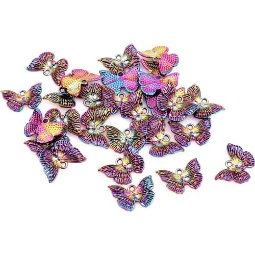10pcs Alloy Rainbow Color Butterfly Pendants Charms Insect for Necklace DIY Jewelry Accessories Women Girl Xmas Gifts