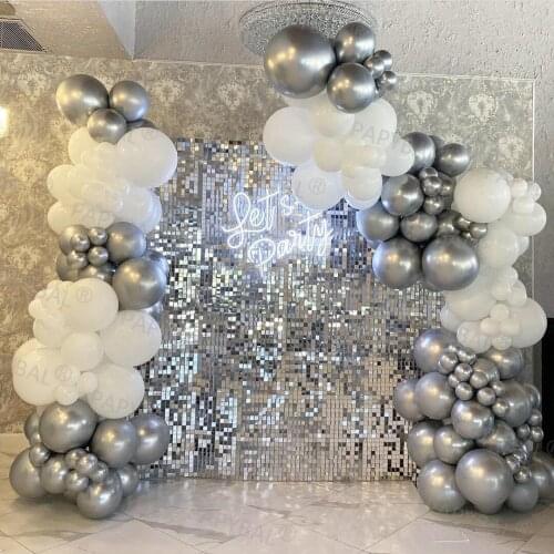 134Pcs White Latex Balloons Arch Garland Silver Chrome Balloons Foil Curtain Backdrop Baby Shower Wedding Birthday Party Decors