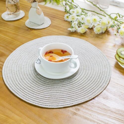2pcs/lot PVC Minimalist Table Mat Round Placemats Hand-knitted Linen Tablecloth Coaster Pad Heat Insulation Dinner Table Pad