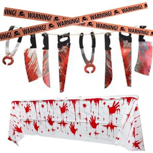 3pcs Halloween Party Decorations Knife Horror Blood Handprint Disposable Tablecloth Creepy Party Decoration Supplies For Home