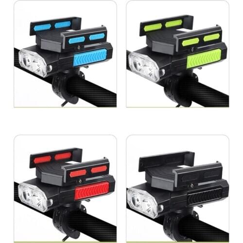 4 in 1 Bicycle Light Mobile Phone Holder with Horn 2000mAh Power Bank Headlight Powerful Torch Night Riding Bike Device