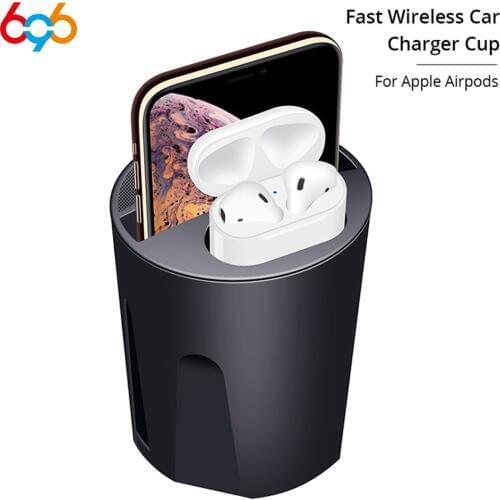 696 X9A/CN9A Car Wireless Charger Cup with USB Output 10W Fast Charging Technologyfor iPhone12/11/10XS/XR/XS Max for Airpods 2th