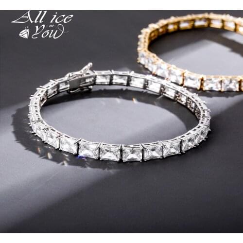 ALLICEONYOU 6mm Tennis Large Square Cuban Bracelet Iced Out Cubic Zirconia High Qualtiy Hip Hop Jewelry Gift For Women