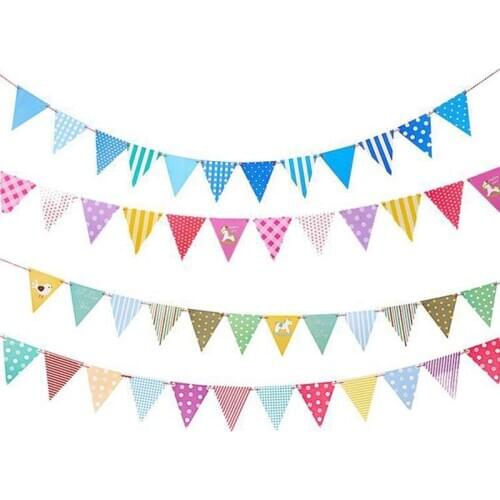 Party Supplies 1Set 3m Party Kids Birthday Party Decoration Paper Banner Bunting Pennant 12 Triangular Flags Multi-Color Banner