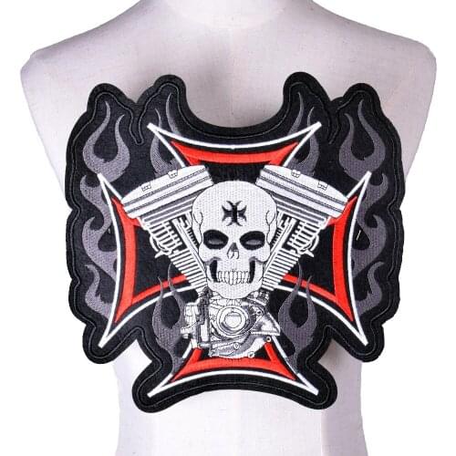 Skull Preppy Embroidery Iron On Patches Large Cool Motor Biker Rock Stickers Badge Appliques For Clothes