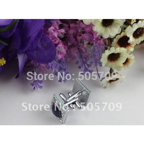 FREE SHIPPING 2 Sets dark blue rhinestone square cufflinks #22245