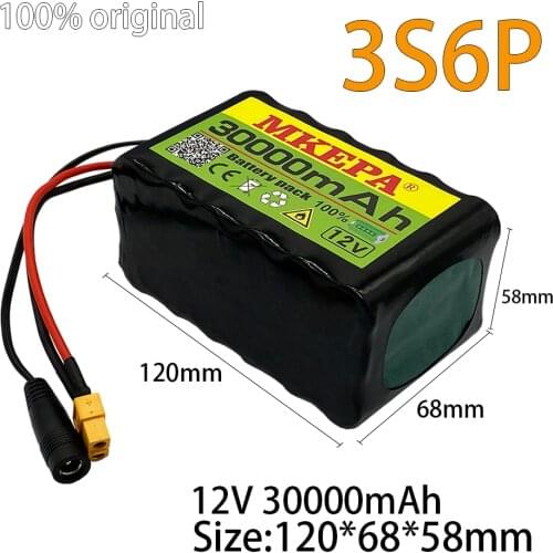 3S6P 12V 30Ah 40A BMS orline battery pack 18650 li-ion 30000mAh cells XT60 DC5521 400Watt High Power Motor Scooter light