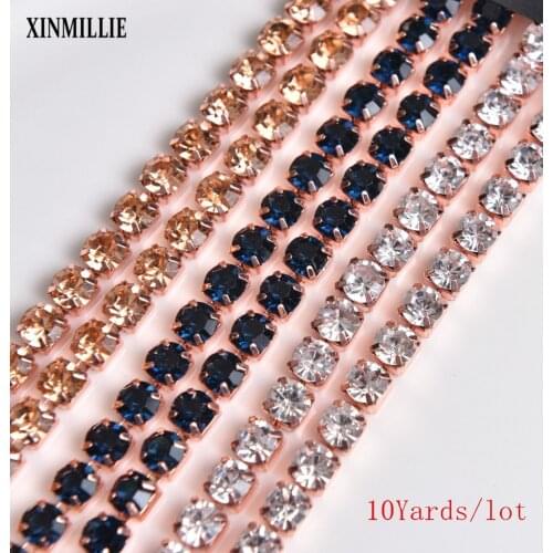 Wedding 10 Yards Rose Gold Metal Base Crystal Trimming Claw Chain Sew on Rhinestone Cup Chains for Clothes Bags Shoes