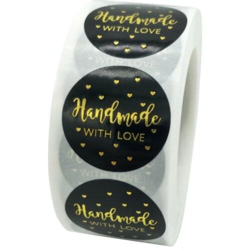 Black sticker handmade with love gold foil party decoration stickers gift package labels 500pcs per roll