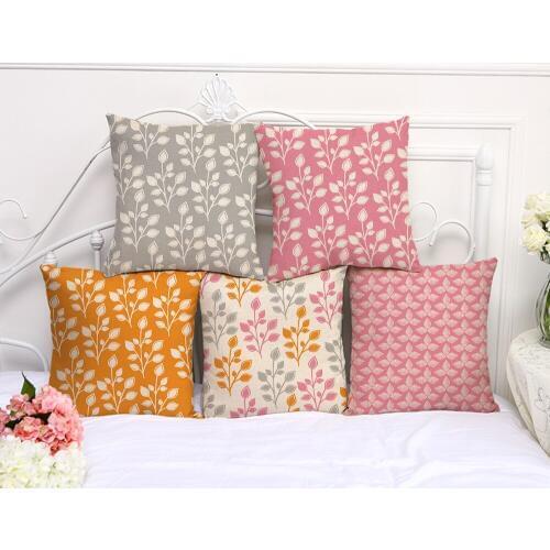 Decorative Pillow Cushion Case Geometric Leaves Pillowcase 17.5 Inch Cotton Linen Chair Seat Throw Pillow Cover P1100