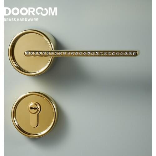 Dooroom Brass Door Lock Set Modern Black PVD Gold With Diamond Bedroom Bathroom Double Wood Door Lever Set Dummy Privacy Passage