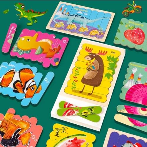 Double-sided 3D Puzzle Creative Strip Baby Montessori Educational Toys for Children Puzzle Stacking Jigsaw Kids Brain Wooden Toy