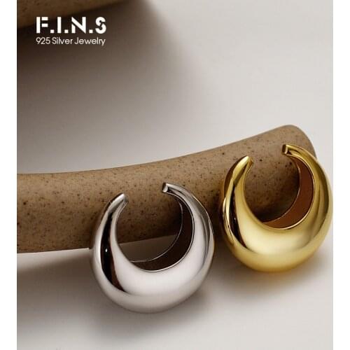 F.I.N.S 1PC Minimalist Solid 925 Sterling Silver Glossy Ear Clip Geometric Arc-Shaped Earcuff No Pierced Ear Catilage Jewelry