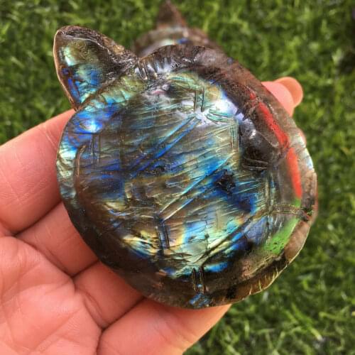 1PCS Natural labradorite quartz Crystal tortoise Skull Hand Carved healing