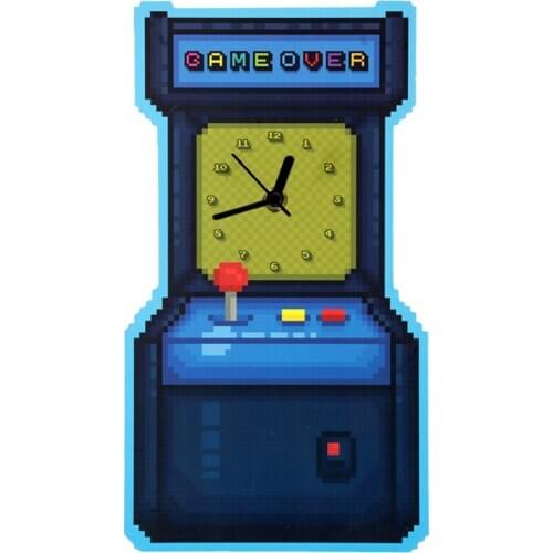 Game Over Morden Design Printed Wall Clock Vintage Arcade Game Machine Slient Timepiece Game Boys Room Wall Watch