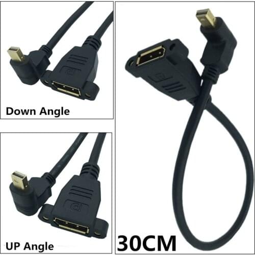 Gold mini DisplayPort Male 90 degree up down to DisplayPort Female panel mount Extension Cable 0.3m