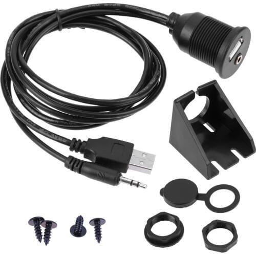 VODOOL 1M Extension Cable Car Dashboard Motor USB 2.0 3.5mm M/F AUX Lead Extension Cable black Car Styling Dashboard Accessorie