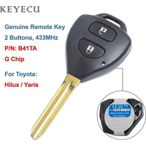 Keyecu B41TA Genuine Remote Key Fob 2 Buttons 433MHz G Chip for Toyota Hilux 2009 2010 2011 2012 2013 2014,Yaris 2011-2014