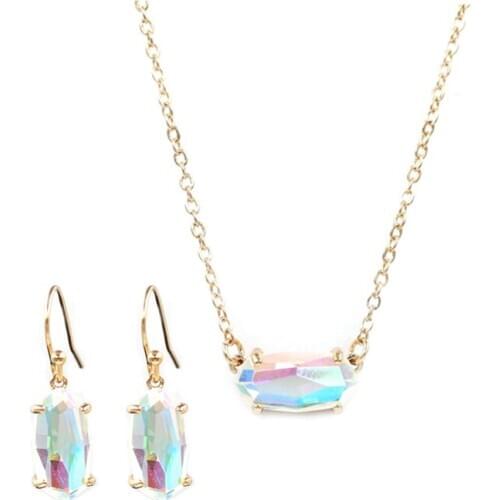 Hot Selling Mini New Small Geometric Colofrul Crystal Stone Inlay Choker Clear Crystal Stone Pendant Necklace Wholesale