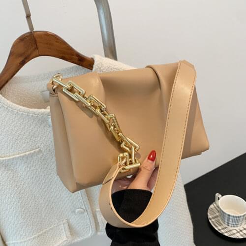 Fashion Fold Shoulder Bag High Quality PU Leather Handbag Female Purse Summer New Underarm Pack Solid Color Chain Phone Pack