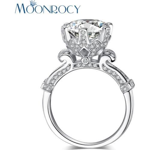 MOONROCY Free Shipping Fashion Jewelry Wholesale Cubic Zirconia Silver Color Crystal Rings Wedding Ring for Women Gift