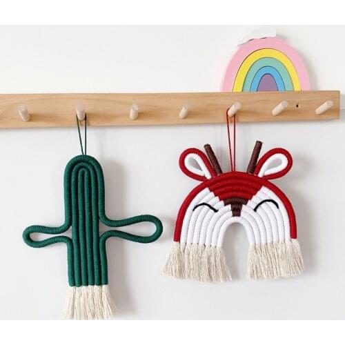 Cartoon Animal Hanging Ornament Handmade Woven Rainbow Deer Lion Pendant Nordic Style Kids Baby Room Decoration Wall Decoration