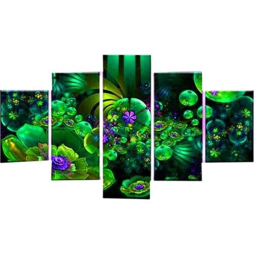 Green Beautiful Flowers 5D DIY Diamond Painting Full Square Round Diamond Embroidery Mosaic art Unique Gift 5 Panels Set EE2075