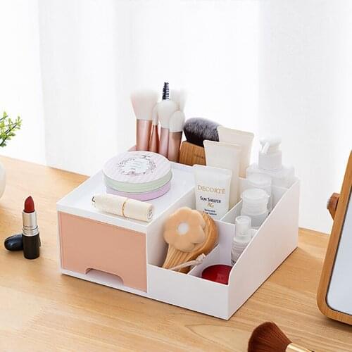 Candy Color Desktop Sundries Storage Boxes Large Capacity Makeup Storage Case With Drawer Plastic Cosmetic Organizer Container