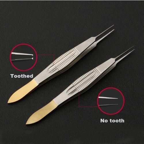 Stainless steel eye surgery gold handle tweezers double eyelid tool beauty plastic equipment tweezers toothed fat tweezers