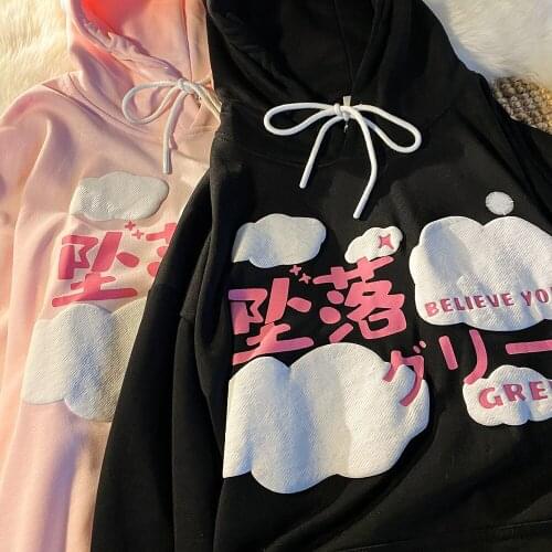 2021 New Japan Style Kanji Girl Graphic Hoodie Sweatshirt Women Pullovers Dark Goth Designer Clothes for Teens Kawaii Oversized