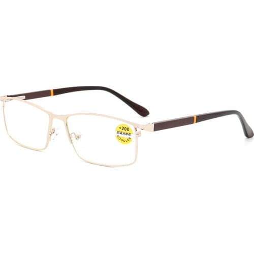 New HD Anti-blue Light Reading Eyeglasses For Men Metal Frame Steel Leather Comfort Nearsighted Glasses +1.0+1.5+2.0+2.5+3.0+4.0