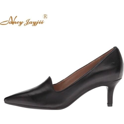Solid Black Basic Boat Pumps Thin Med Heels Pointed Toe for Office Elegant Neutral Plus Size 15 16 Women Shoes NANCYJAYJII