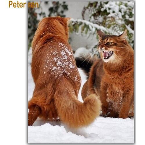 Peter ren Diamond Embroidery animal Diy Diamond painting Fight the cat 3D Diamond Mosaic full rhinestone cross stitch painting