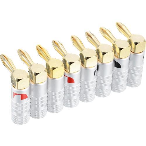 Pohiks 8pcs 4mm Nakamichi Banana Plug Red&Black 24K Gold Plated Musical Speaker Banana Connector for HIFI