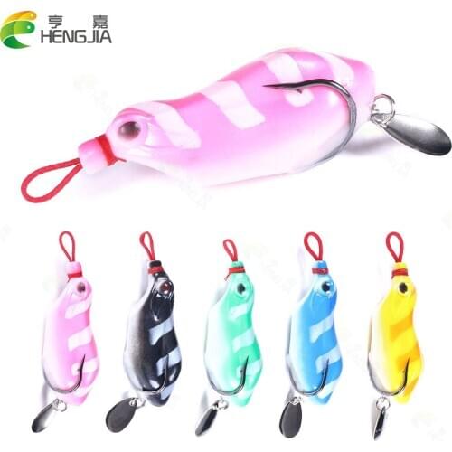 Frog Lure Hengjia 1pcs 6cm 13g Weedless Hook Soft Rubber Frog Bait with Spinner Spoon Tail for Snakehead Fishing Tackle