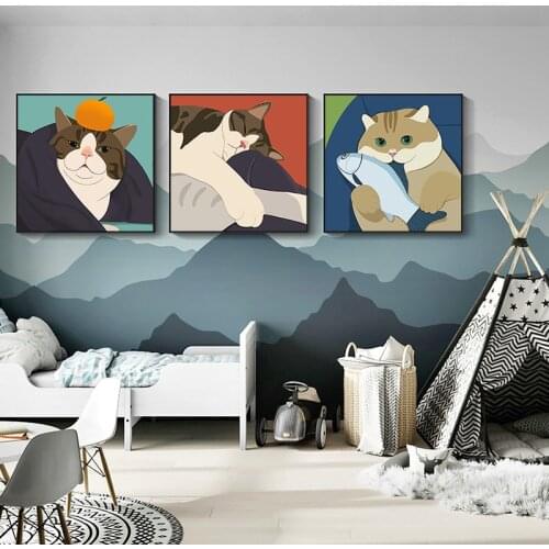 Simple North Europe and Japan cute cartoon cat Japanese restaurant childrens room decoration picture poster print mural