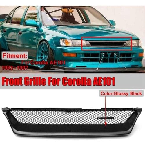 NEW-Car Front Bumper Mesh Grill Grille Gloss Black Racing Grills for Toyota Corolla AE101 1993 1994 1995 1996 1997