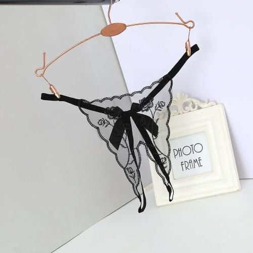 Sexy Embroidered Ladies Panties Transparent Open Crotch Thong Low Waist T-pants Sex Women Briefs Underwear