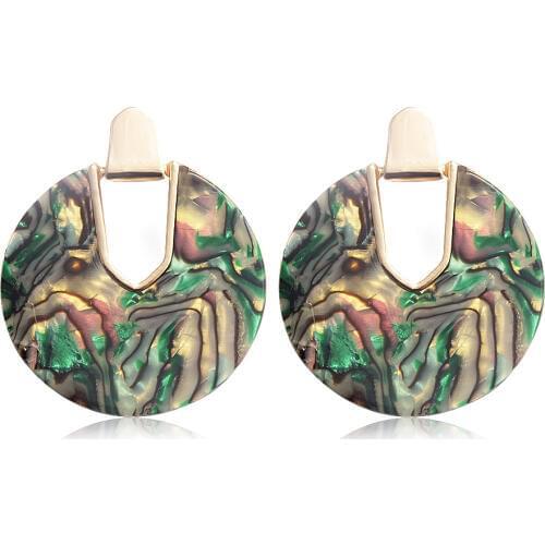 3 Colors Round Shell Print Acrylic Acetate Sheet Charms Earrings Gold Color Fashion Brand Women Jewelry Earrings