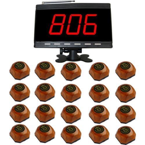 SINGCALL Wireless Table Calling System, Restaurant Guest Pagers, 1pc Black Receiver and 20pcs Single Button Table Bells