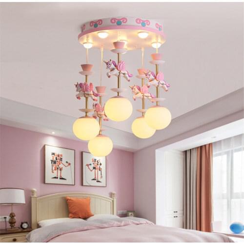 Nordic Simple Chandelier Boys and Girls Bedroom Dreamlike Unicorn Hanging Lamps Creative LED Childrens Room Cartoon Lighting