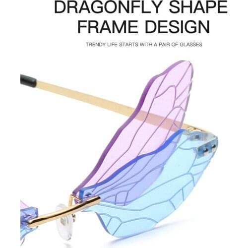 Fashion Dragonfly Ladies Sunglasses Rimless Wave Eyewear Glasses Fashion Sun Glasses Punk Women Trend Y0K0