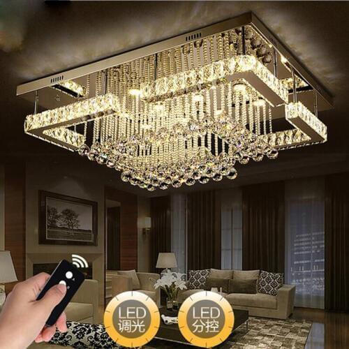 Modern simple rectangular stainless steel crystal living room ceiling lamp luxury bedroom lamp restaurant lights children led