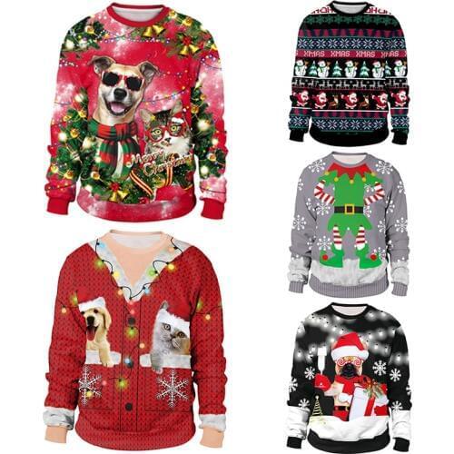 Unisex Men Women 2019 Ugly Christmas Sweater 3D Print Vacation Santa Elf Funny Christmas Jumper Autumn Winter Tops Clothing