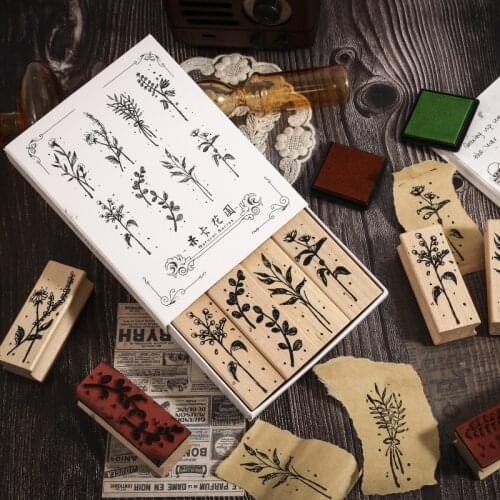 Vintage Wooden Rubber Stamps Plant & Flower Decorative Mounted Rubber Stamp For Diy Craft Letters Diary And Craft Scrapbooking