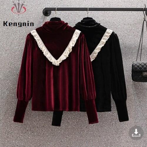 Oversized Women Blouse 2021 Summer Korean Chic Cute Ladies Shirts Loose Lace Patchwork Blause Print Flowers Tops KE1115