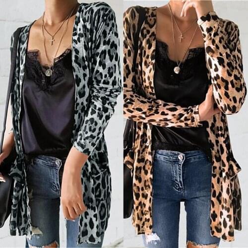 Cross Border European and American Womens Clothing Autumn and Winter New Popular Leopard Cardigan Medium Length Jacket Om8905