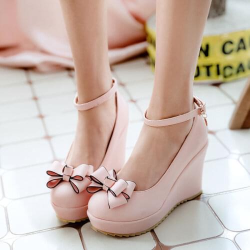 Women High Heels Mary Jane Platform Pumps Ankle Strap Buckle Bowknot Wedge Shoes Sandals New 2022