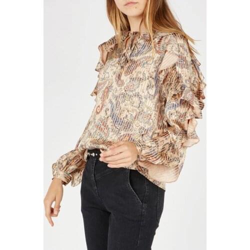 Patads single minority long sleeve V-neck lace up commuter floral Fashion Top autumn and winter womens clothing to00244